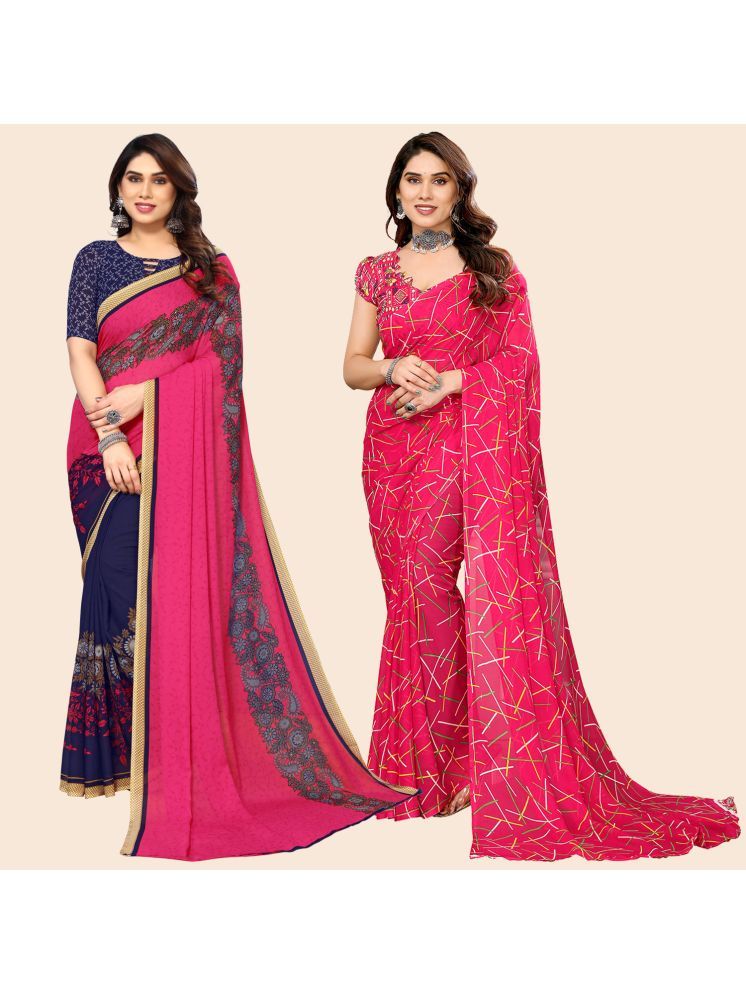     			Kashvi Sarees Pack of 2 Georgette Printed Saree With Blouse Piece ( Multicolor )