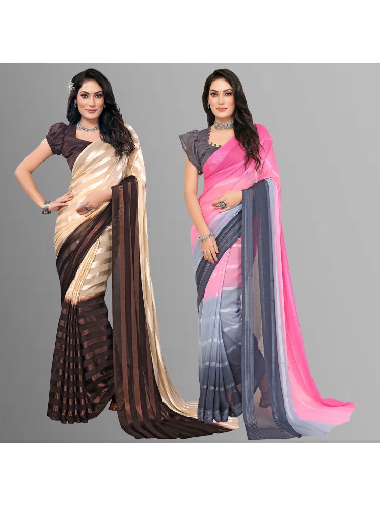     			Kashvi Sarees Pack of 2 Satin Striped Saree With Blouse Piece ( Multicolor )