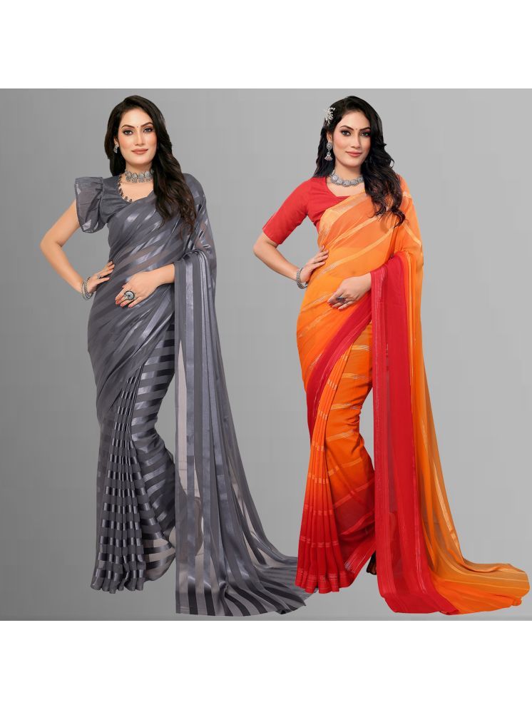     			Kashvi Sarees Pack of 2 Satin Striped Saree With Blouse Piece ( Multicolor )