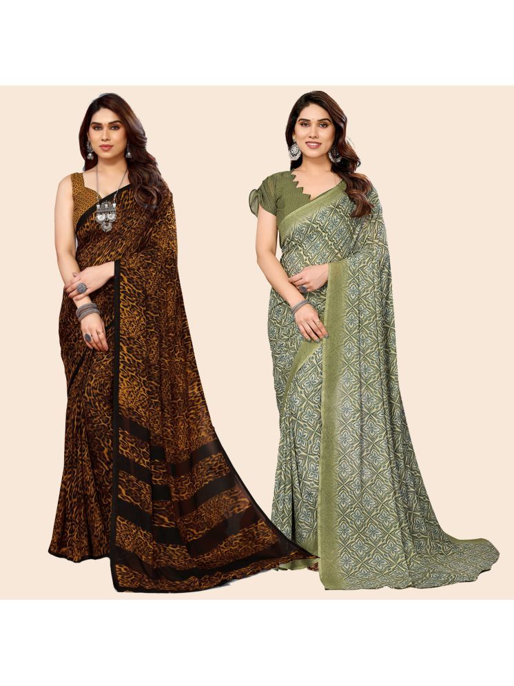     			Kashvi Sarees Pack of 2 Georgette Printed Saree With Blouse Piece ( Multicolor )