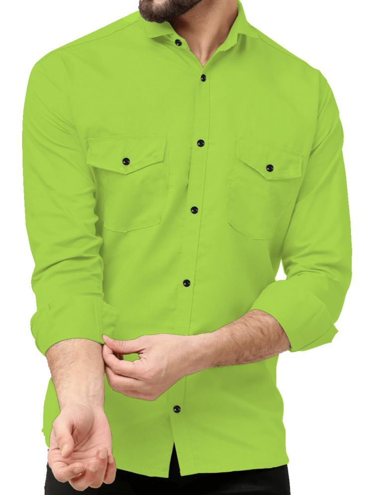     			Qlonz store Cotton Blend Regular Fit Solids Full Sleeves Men's Casual Shirt - Lime Green ( Pack of 1 )