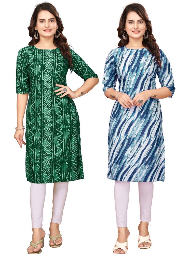     			VACHHARAJ GROUP Pack of 2 Crepe Printed Straight Women's Kurti - ( Green,Blue )