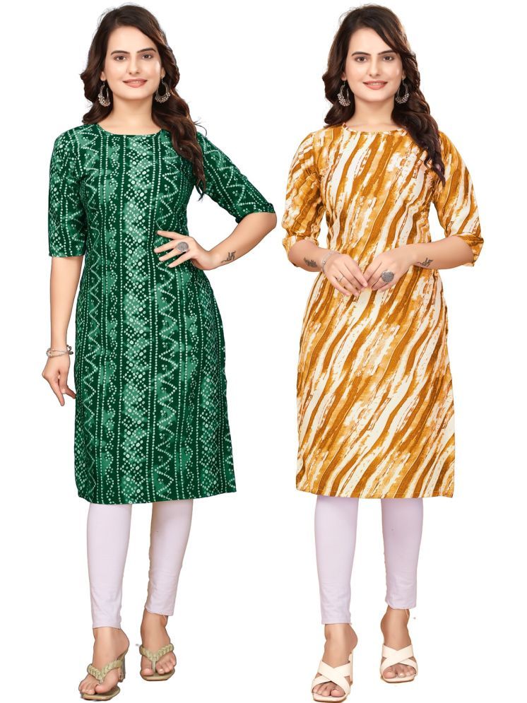     			VACHHARAJ GROUP Pack of 2 Crepe Printed Straight Women's Kurti - ( Green,Yellow )