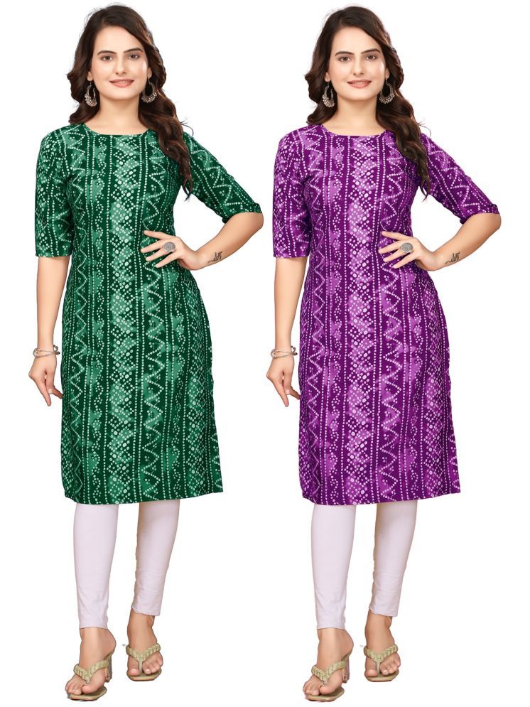     			VACHHARAJ GROUP Pack of 2 Crepe Printed Straight Women's Kurti - ( Green,Purple )