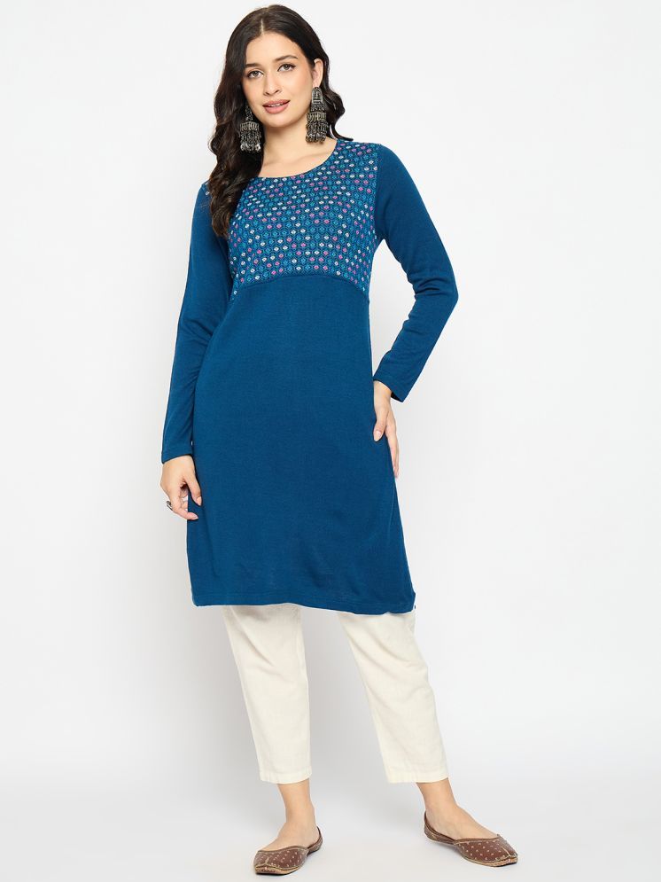     			VIAZAA Pack of 1 Acrylic Printed Straight Women's Kurti - ( Blue )