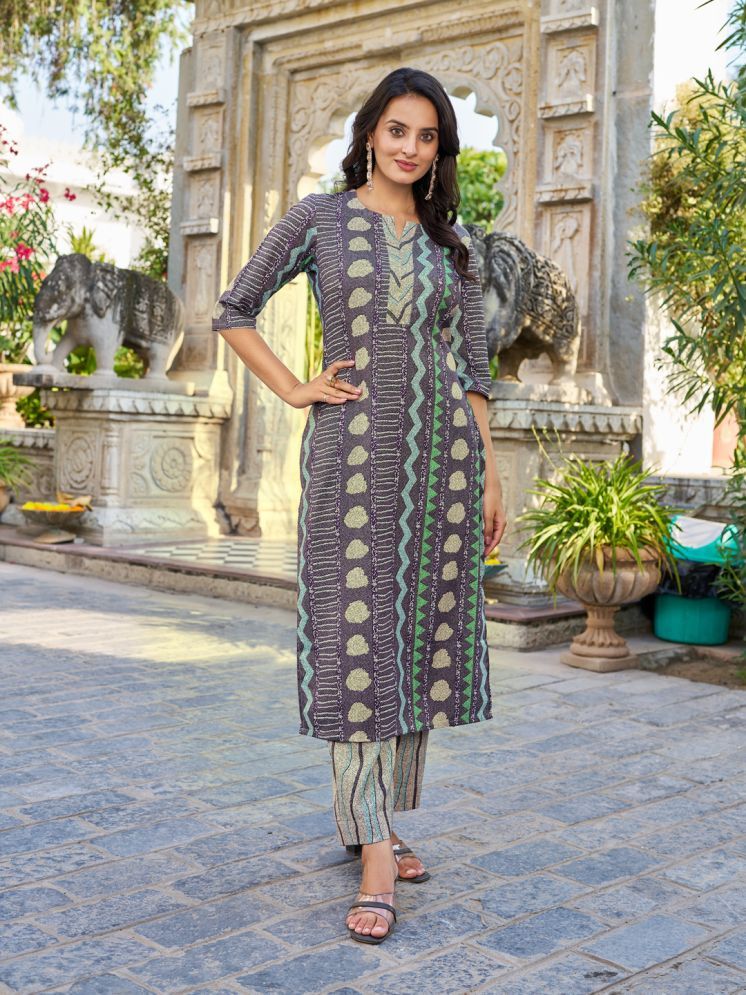     			VIBE VISION Cotton Blend Printed Kurti With Pants Women's Stitched Salwar Suit - Grey ( Pack of 1 )