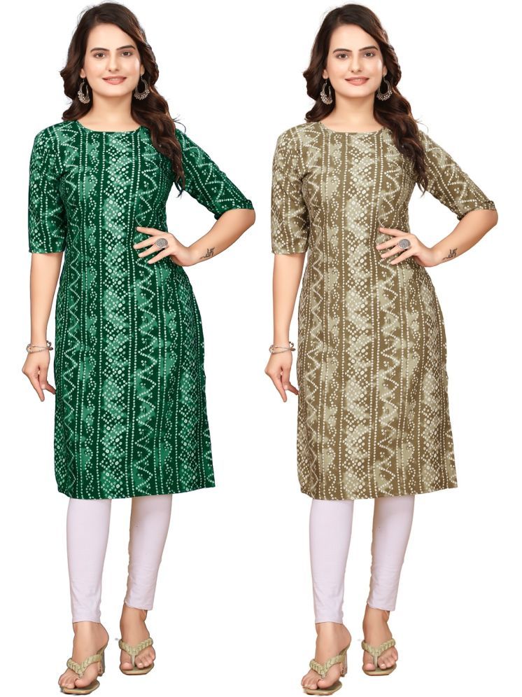     			khodal krupa Pack of 2 Crepe Printed Straight Women's Kurti - ( Green,Multicolor )