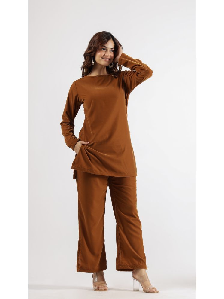     			Label Flavia Brown Solid Pant Top Set