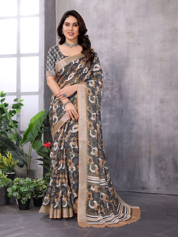     			NightBlue Pack of 1 Linen Printed Saree With Blouse Piece ( Black )