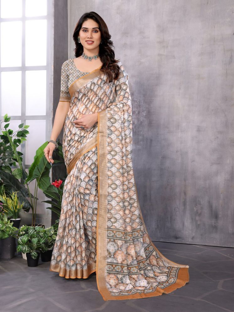     			NightBlue Pack of 1 Linen Printed Saree With Blouse Piece ( Beige )