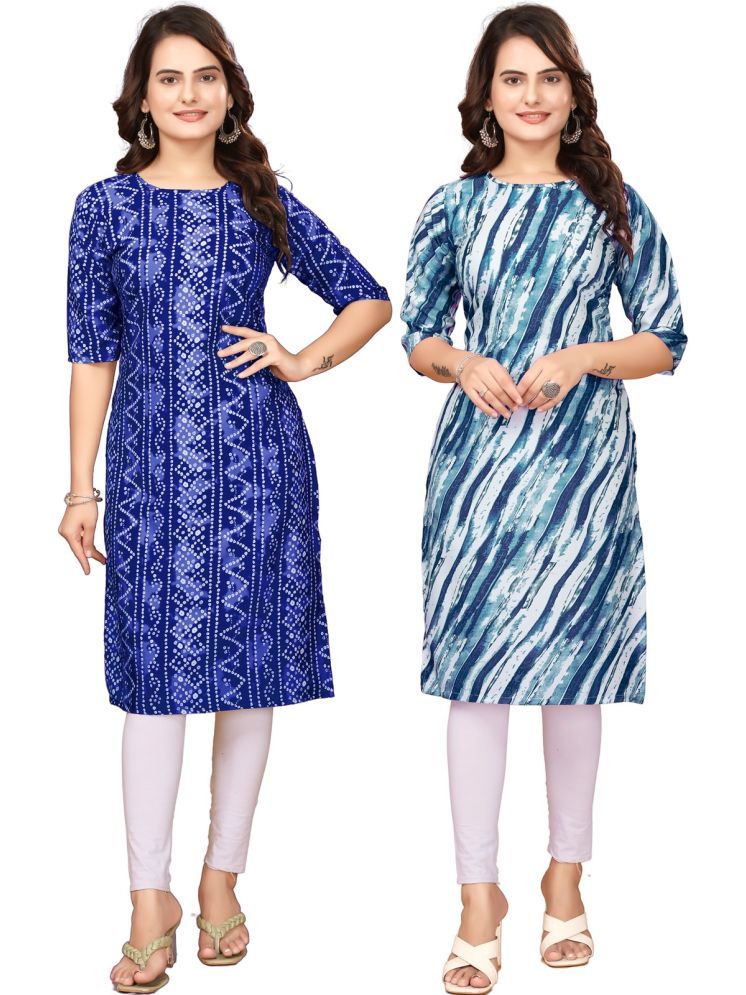     			PEAFOWL INCORPORATION Pack of 2 Crepe Printed Straight Women's Kurti - ( Green,Blue )