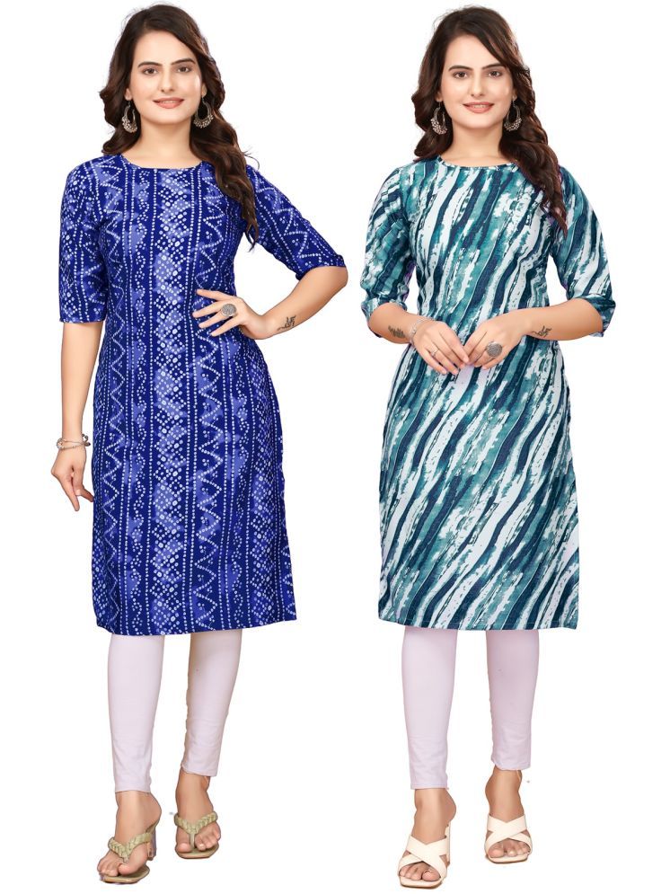     			PEAFOWL INCORPORATION Pack of 2 Crepe Printed Straight Women's Kurti - ( Green,Navy Blue )