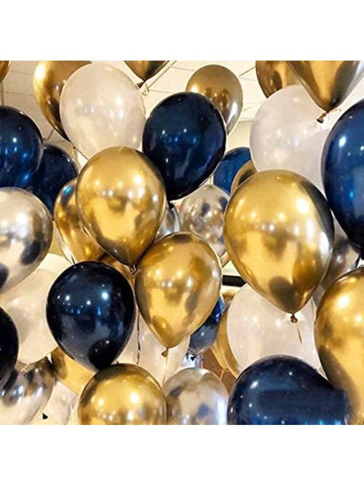     			PartyBooms Happy Birthday Metalic Blue, White,Gold Balloons (Pack Of 50)