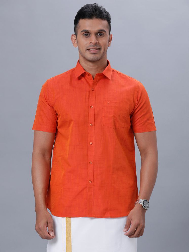     			Ramraj cotton Cotton Blend Regular Fit Self Design Half Sleeves Men's Casual Shirt - Orange ( Pack of 1 )