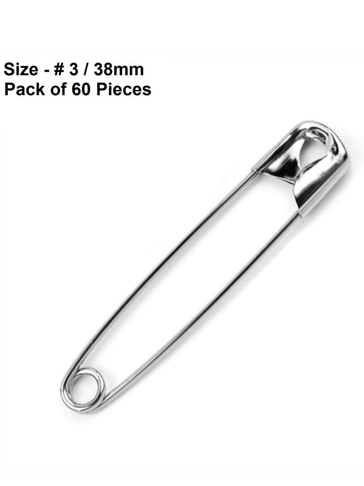     			Snapin Safety Pins - Made in Japan with Strong Nickel Plated Steel, Rust Resistant, Heavy Duty Variety Pack, Perfect for Clothes, Crafts, & Sewing, (60 Pins of Size # 3 / 38mm) - Pack of 60 Pieces