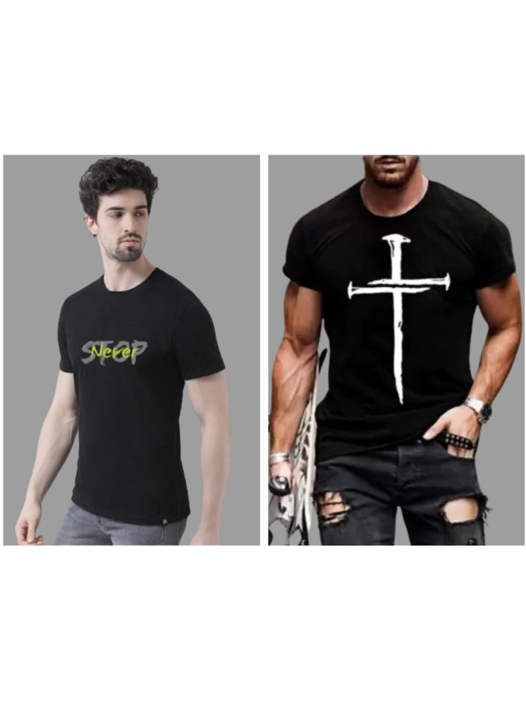     			attitude start of fashion Pack of 2 Polyester Regular Fit Men's T-Shirt ( Black )