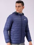 The Indian Garage Co Men Blue Solid Detachable Hood Quilted Jacket