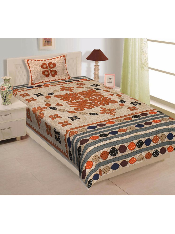     			ABHACLOTHO Cotton 1 Single Bedsheet with 1 Pillow Cover ( Multicolor )