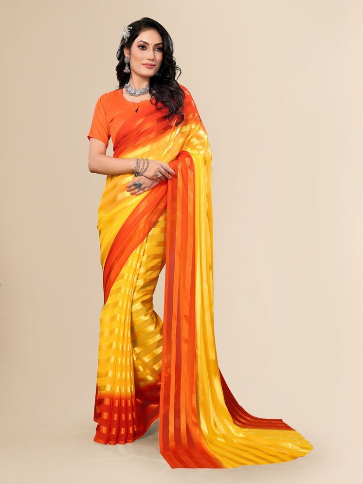     			ANAND SAREES Pack of 1 Satin Striped Saree With Blouse Piece ( Yellow )