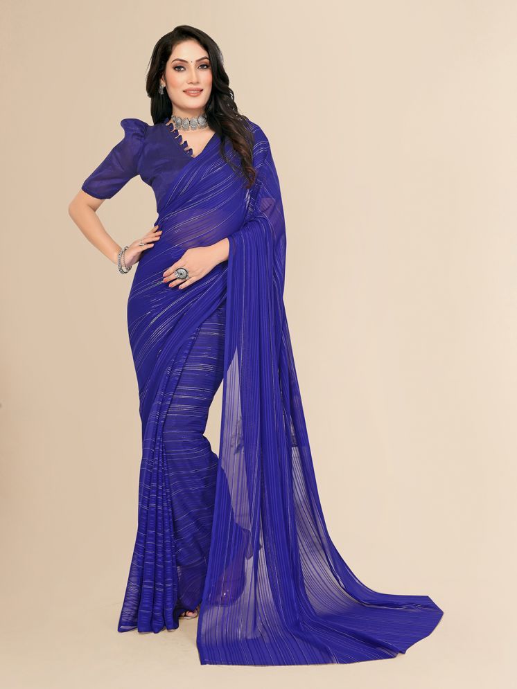     			ANAND SAREES Pack of 1 Satin Striped Saree With Blouse Piece ( Blue )