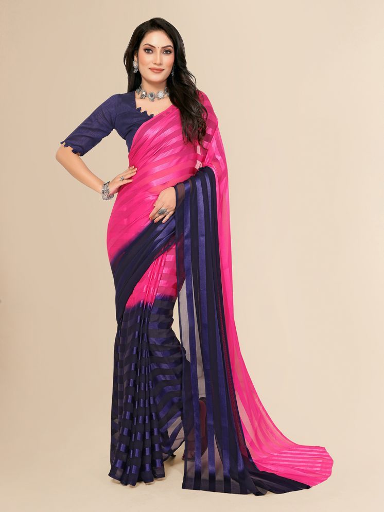     			ANAND SAREES Pack of 1 Satin Striped Saree With Blouse Piece ( Pink )