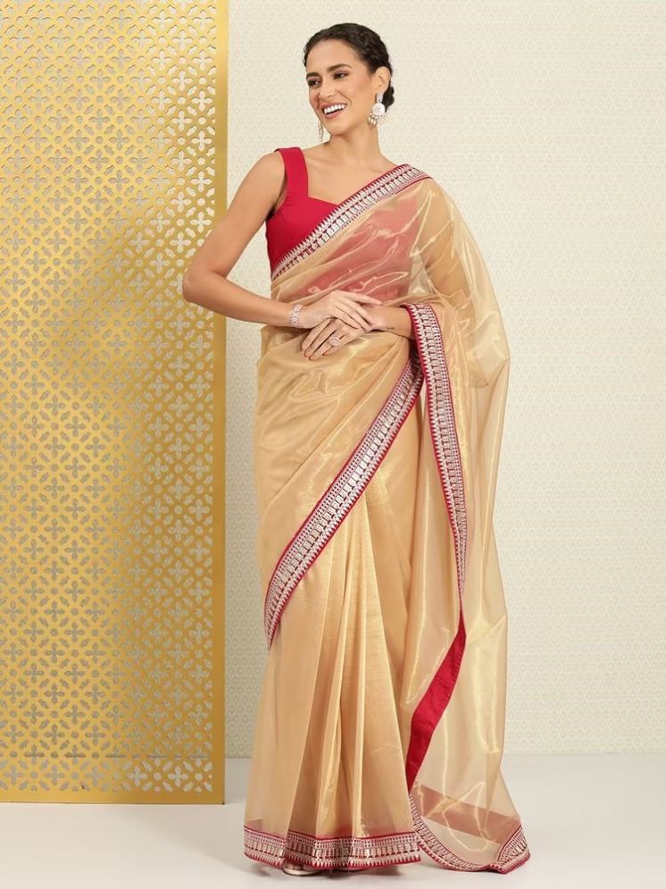     			AWRIYA Pack of 1 Organza Woven Saree With Blouse Piece ( Beige1 )