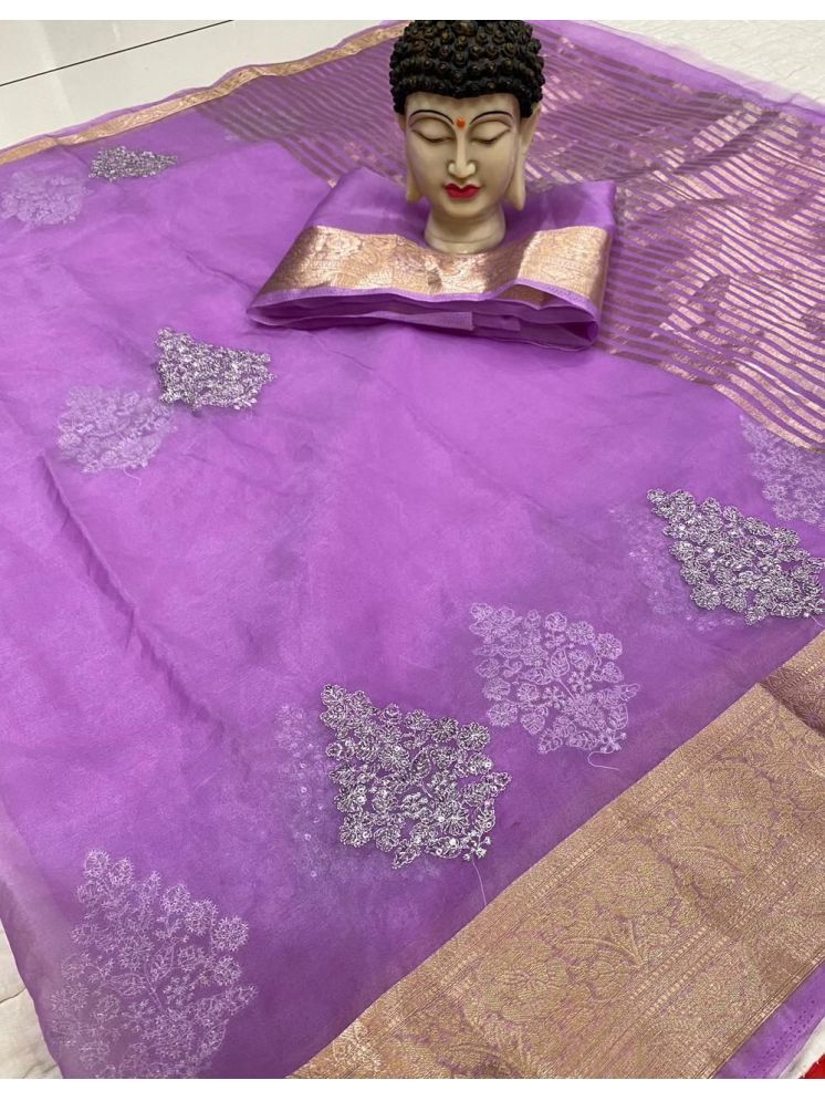     			AWRIYA Pack of 1 Organza Embellished Saree With Blouse Piece ( Lavender )