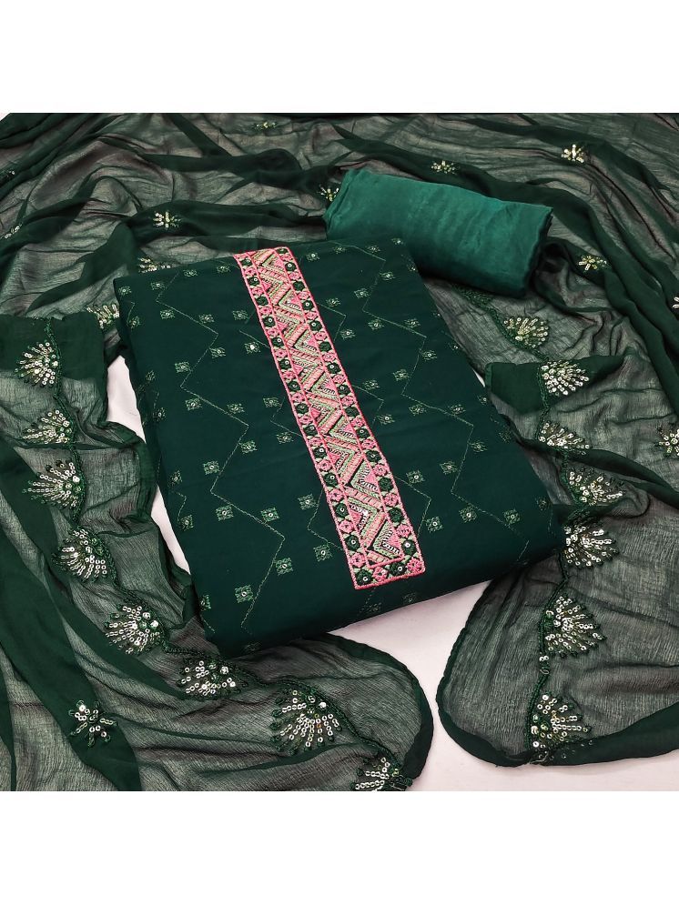     			Aika Unstitched Georgette Embroidered Dress Material - Green ( Pack of 1 )