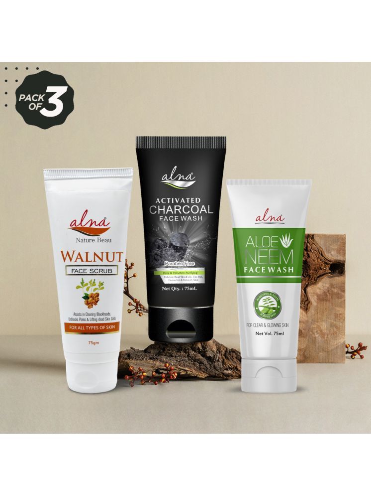     			Alna Walnut Scrub 75gm with Charcoal Face Wash & Aloe Neem Face Wash 75ml Each , Pack of 3