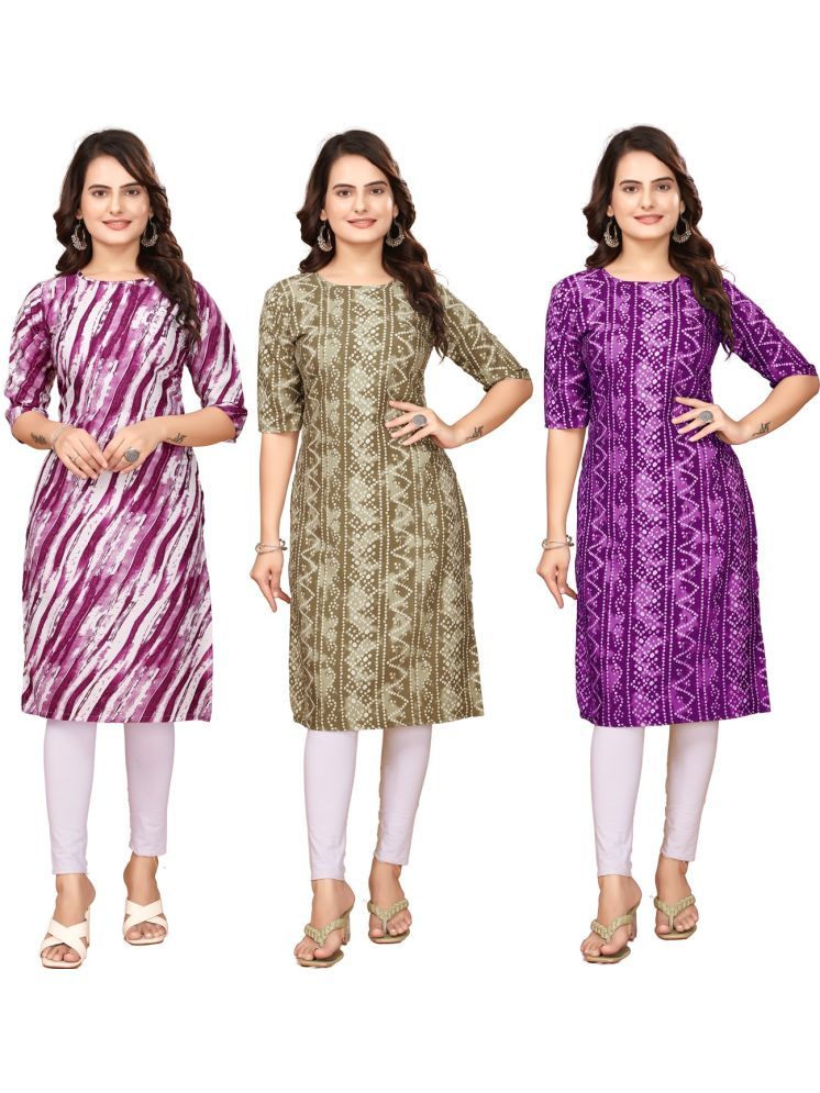     			DESIGNER DREAM Pack of 3 Crepe Printed Straight Women's Kurti - ( Purple,Multicolor,Pink )