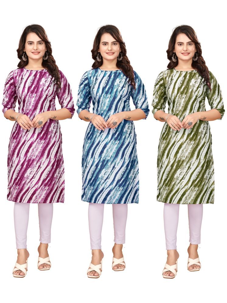     			DESIGNER DREAM Pack of 3 Crepe Printed Straight Women's Kurti - ( Purple,Blue,Green )