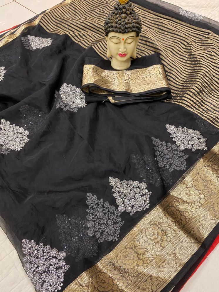     			JINAL & JINAL Pack of 1 Organza Embroidered Saree With Blouse Piece ( Black )