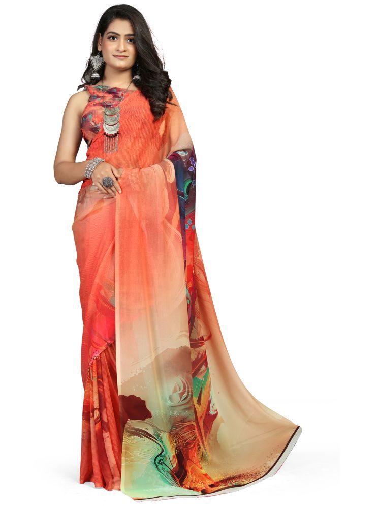     			MASTER CROWN Pack of 1 Chiffon Printed Saree With Blouse Piece ( Orange )