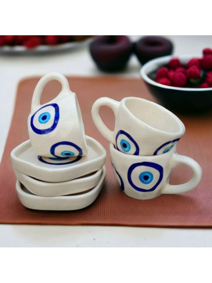     			Malaikah Evil Eye Cup & Saucer Abstract Ceramic Tea Set 200 ml ( Pack of 3 )