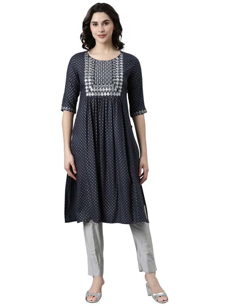     			Samhitas Pack of 1 Rayon Embroidered Straight Women's Kurti - ( Navy )