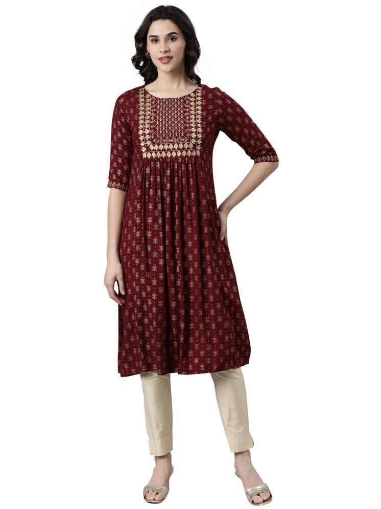     			Samhitas Pack of 1 Rayon Embroidered Straight Women's Kurti - ( Maroon )