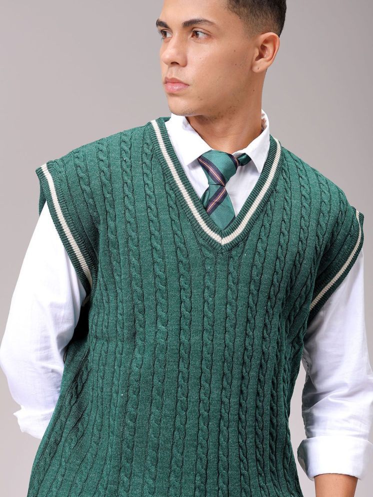     			The Indian Garage Co. Acrylic V-Neck Men's Sleeveless Pullover Sweater - Green ( Pack of 1 )