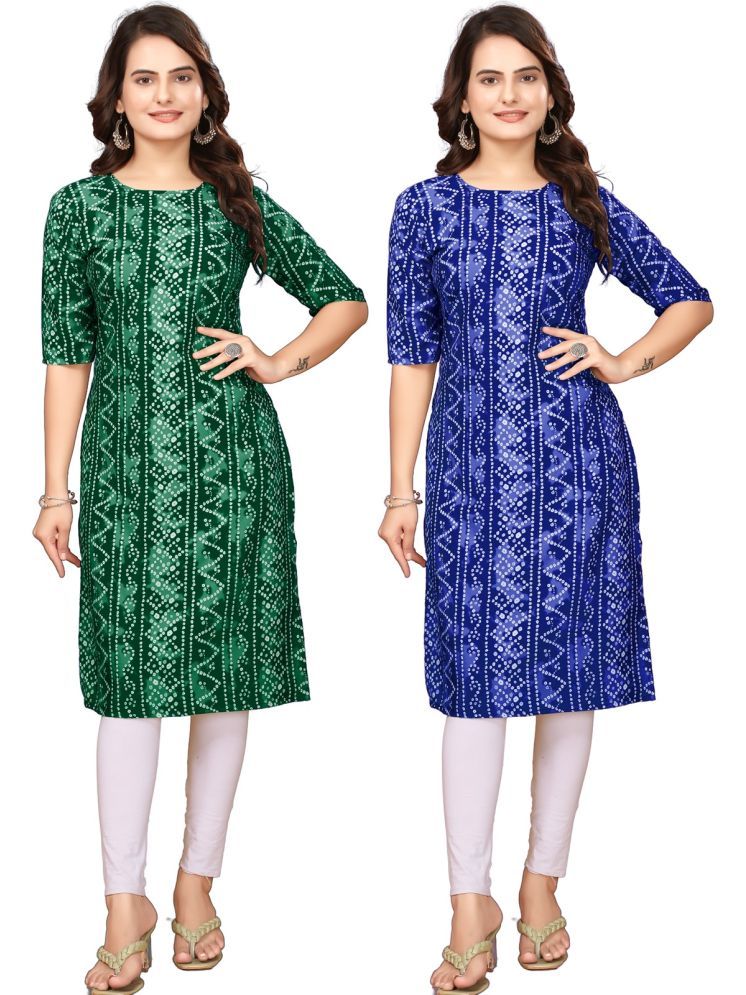     			V J CORPORAT Pack of 2 Crepe Printed Straight Women's Kurti - ( Green,Blue )