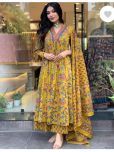 S & D Attire Cotton Printed Kurti With Pants Women's Stitched Salwar Suit - Yellow ( Pack of 1 )