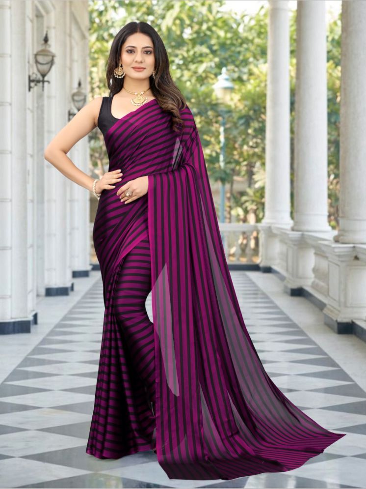     			BLEESBURY Pack of 1 Georgette Striped Saree With Blouse Piece ( Magenta )