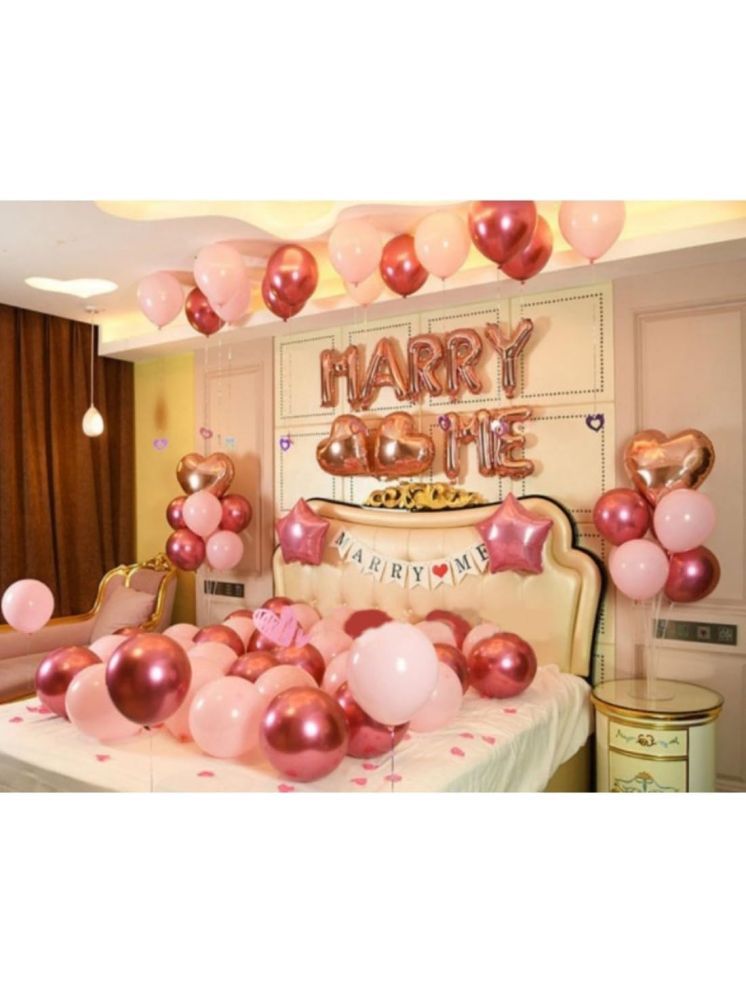     			PartyBooms Marry Me RoseGold Foil Decoration item, Marry Me White Decoration 4 Rosegold Heart Foil Balloon, 2 Pink Star Foil Balloon, 15 Rosegold, White, Pink (Each) Metalic Balloons Pack Of 53