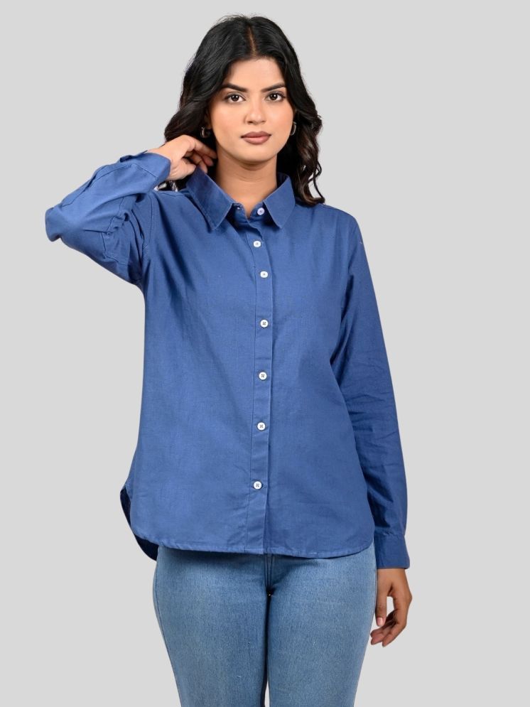     			QuaClo Blue Cotton Blend Women's Shirt Style Top ( Pack of 1 )