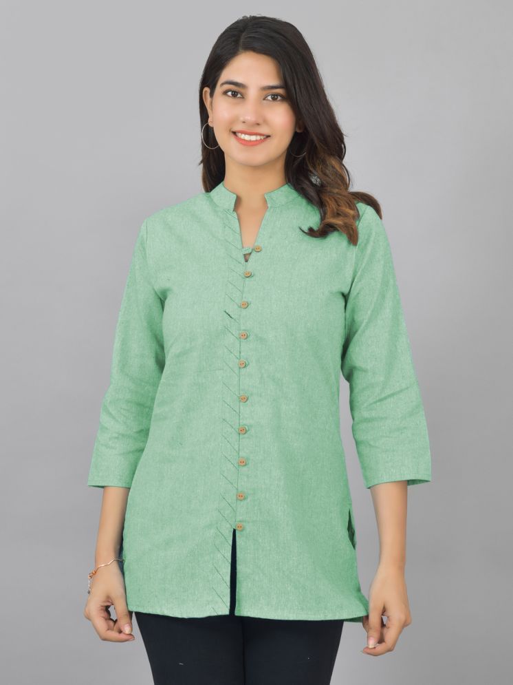     			QuaClo Pack of 1 Cotton Blend Solid Front Slit Women's Kurti - ( Green )