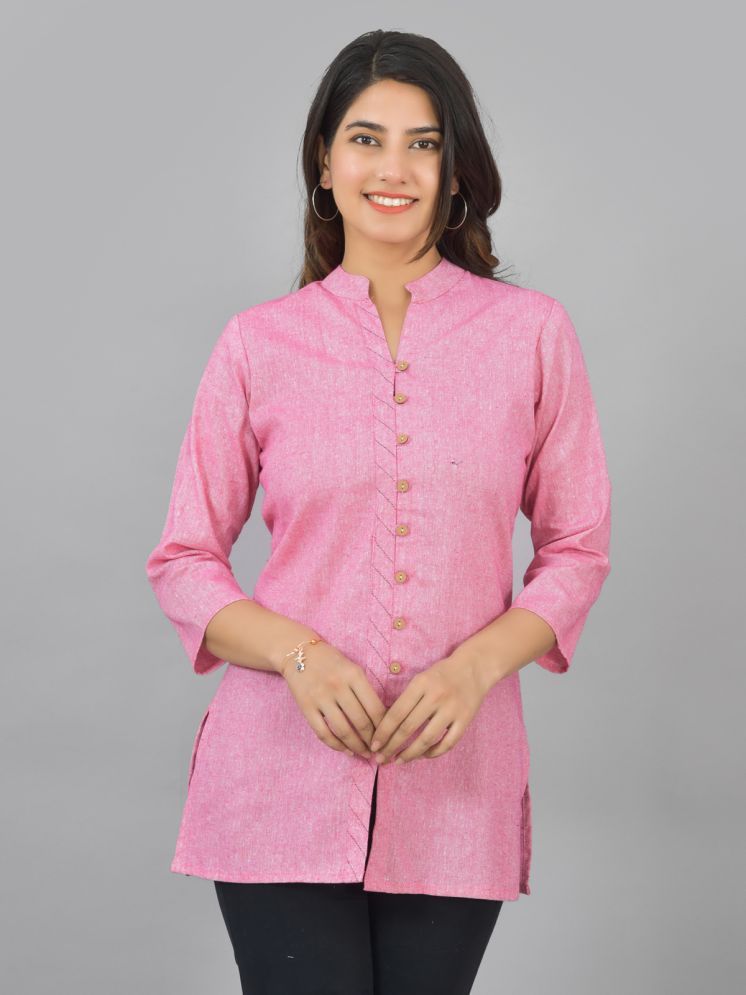     			QuaClo Pack of 1 Cotton Blend Self Design Front Slit Women's Kurti - ( Pink )