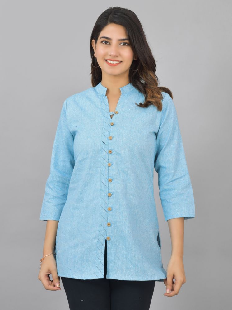     			QuaClo Pack of 1 Cotton Blend Self Design Front Slit Women's Kurti - ( Blue )