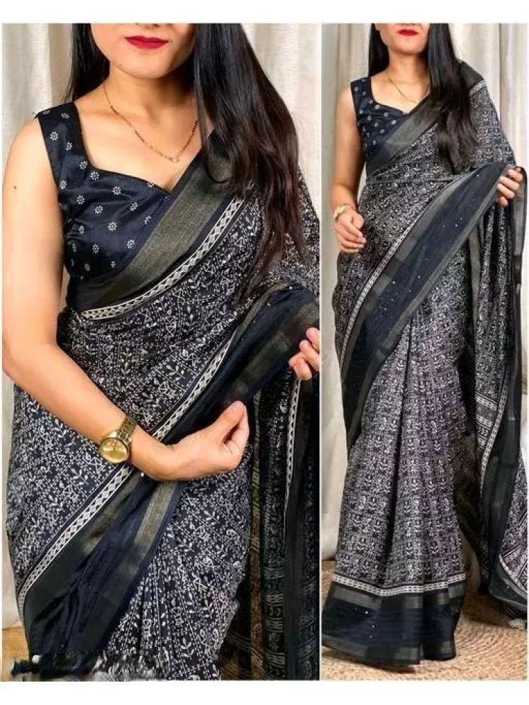     			Sanjana Silk Pack of 1 Silk Blend Printed Saree With Blouse Piece ( Black )