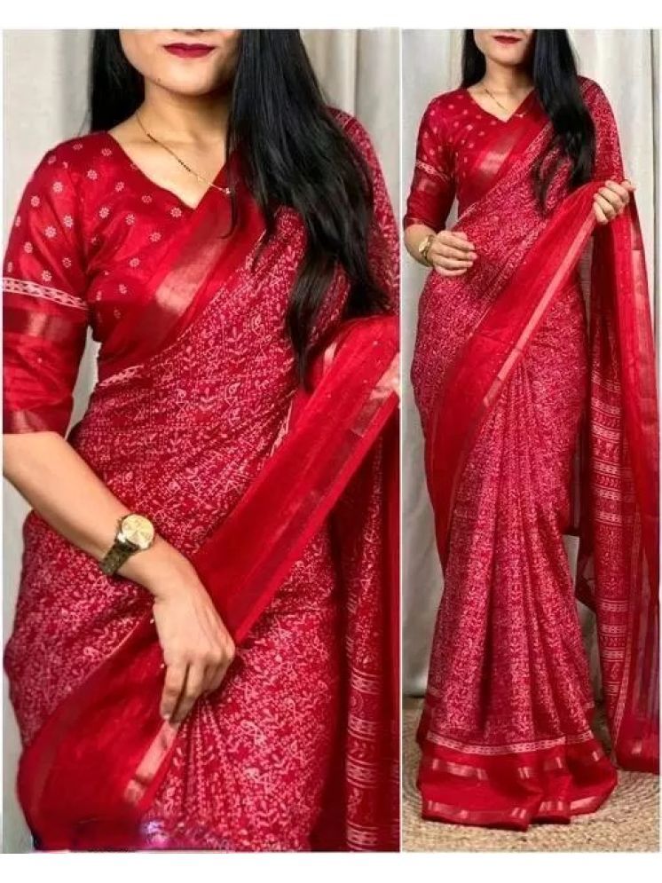     			Sitanjali Lifestyle Pack of 1 Silk Blend Printed Saree With Blouse Piece ( Red )