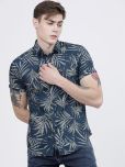 The Indian Garage Co Men Navy Blue & Olive Green Slim Fit Printed Casual Shirt