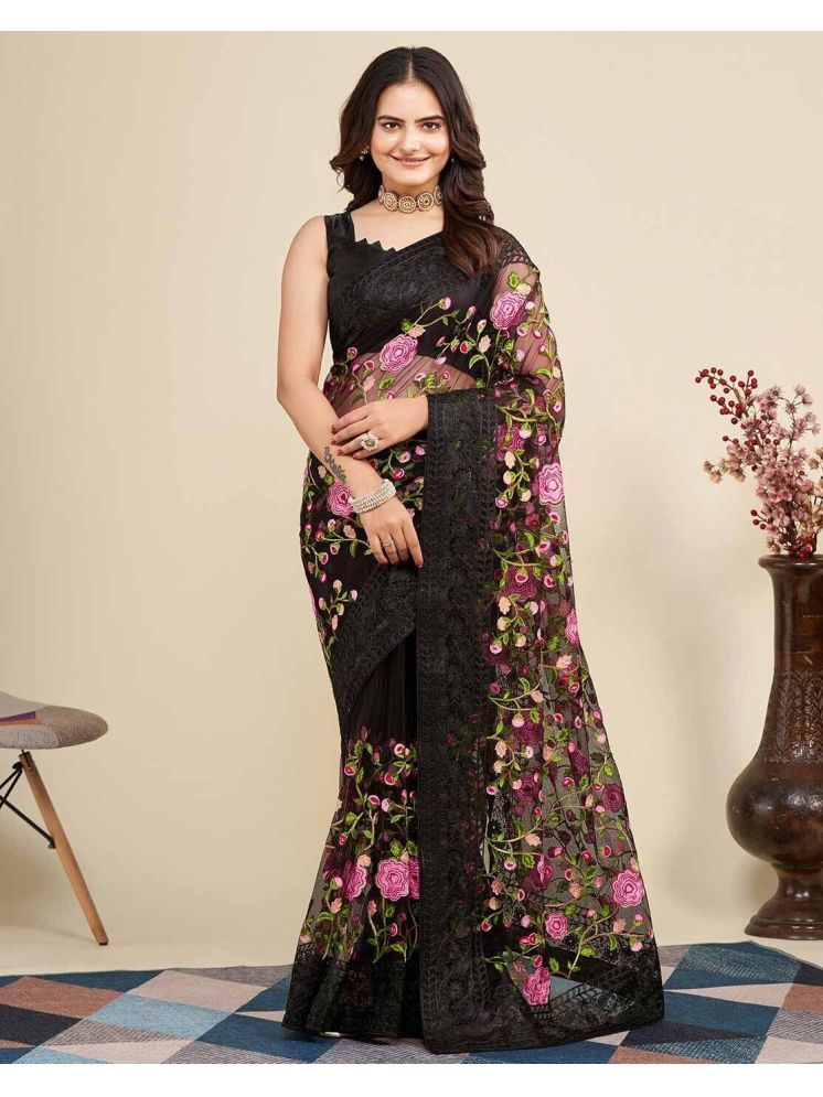     			Aika Pack of 1 Net Embroidered Saree With Blouse Piece ( Black )