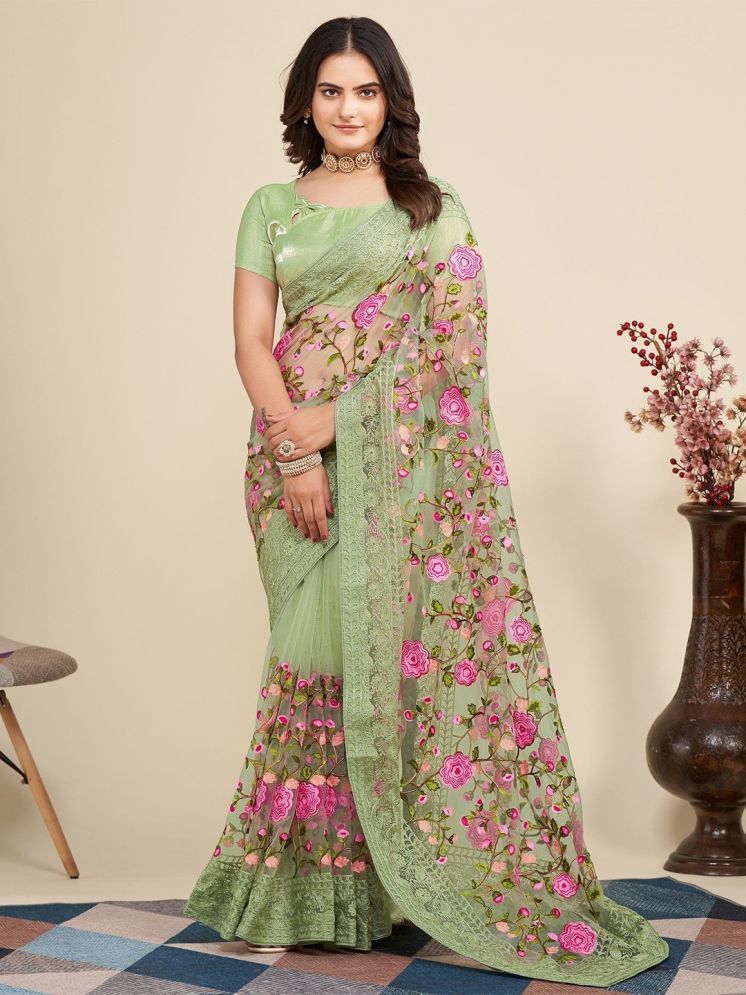     			Apnisha Pack of 1 Net Embroidered Saree With Blouse Piece ( LightGreen )